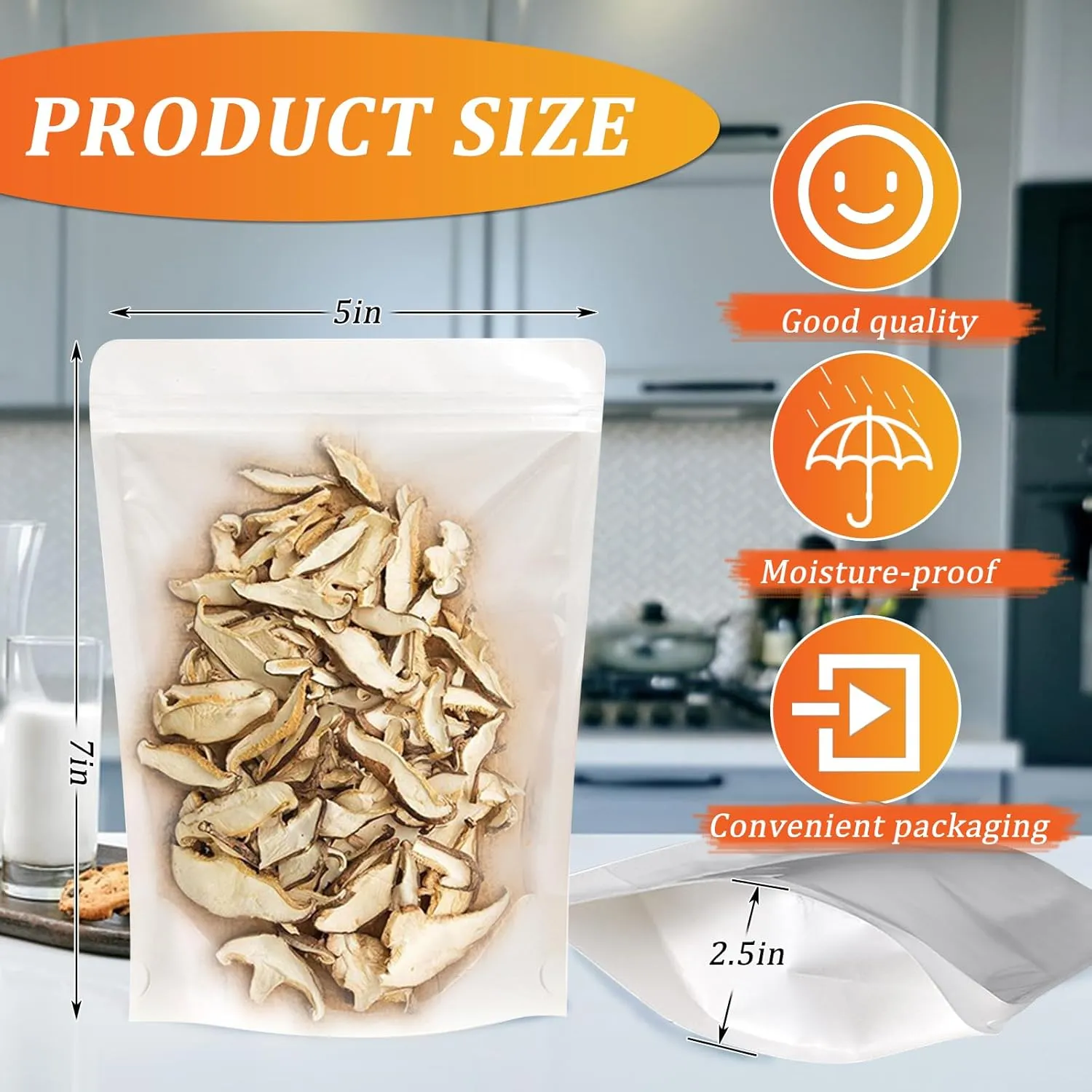 100 PCS Resealable Packaging Bags for Small Business，Kraft Bags With Window Clear Fornt Heat Seal Sealable 4.7"X7.9"Paper Ziplock Stand Up Pouches Nut Bag Coffee Cookie Herb Food Bakery Storage