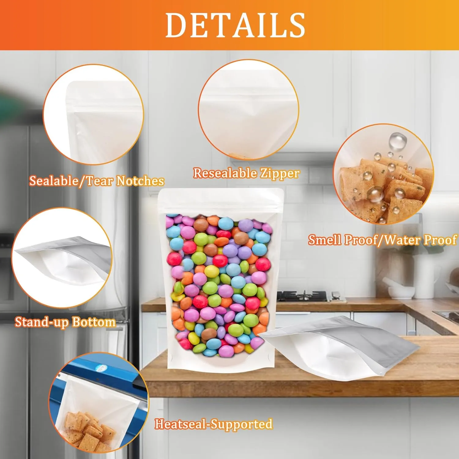 100 PCS Resealable Packaging Bags for Small Business，Kraft Bags With Window Clear Fornt Heat Seal Sealable 4.7"X7.9"Paper Ziplock Stand Up Pouches Nut Bag Coffee Cookie Herb Food Bakery Storage