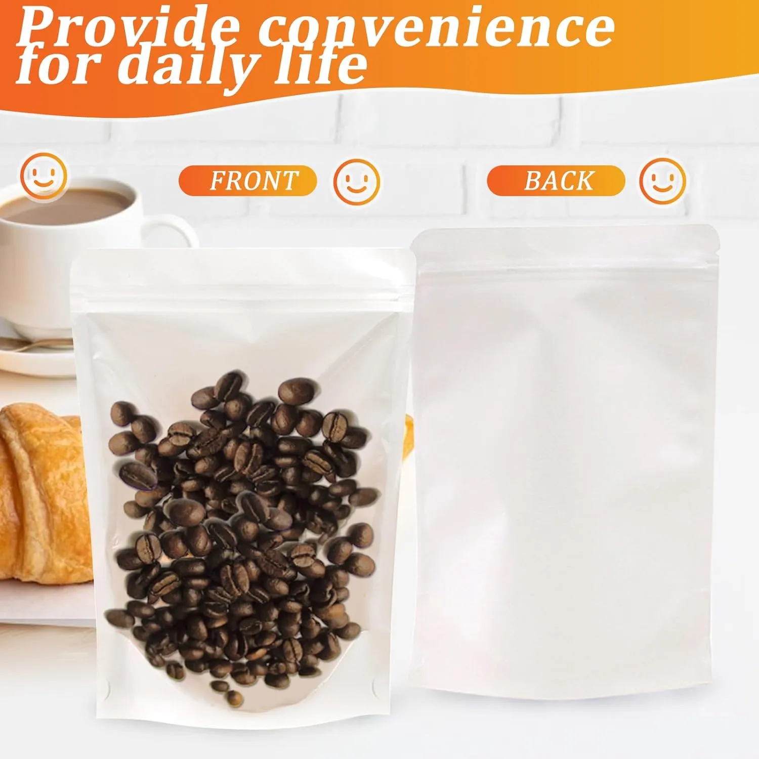 100 PCS Resealable Packaging Bags for Small Business，Kraft Bags With Window Clear Fornt Heat Seal Sealable 4.7"X7.9"Paper Ziplock Stand Up Pouches Nut Bag Coffee Cookie Herb Food Bakery Storage