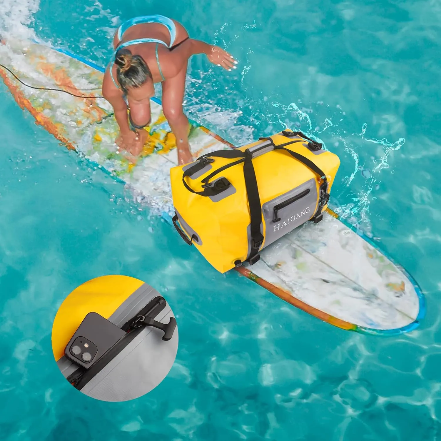 110L Waterproof Duffel Bag Heavy Duty Dry Bag Outdoors Large Storage Sack Zipper Marine Duffle Motorcycle Luggage,Strap Adjustable for Kayaking,Boating,Camping,Beach Rafting Fishing Yellow