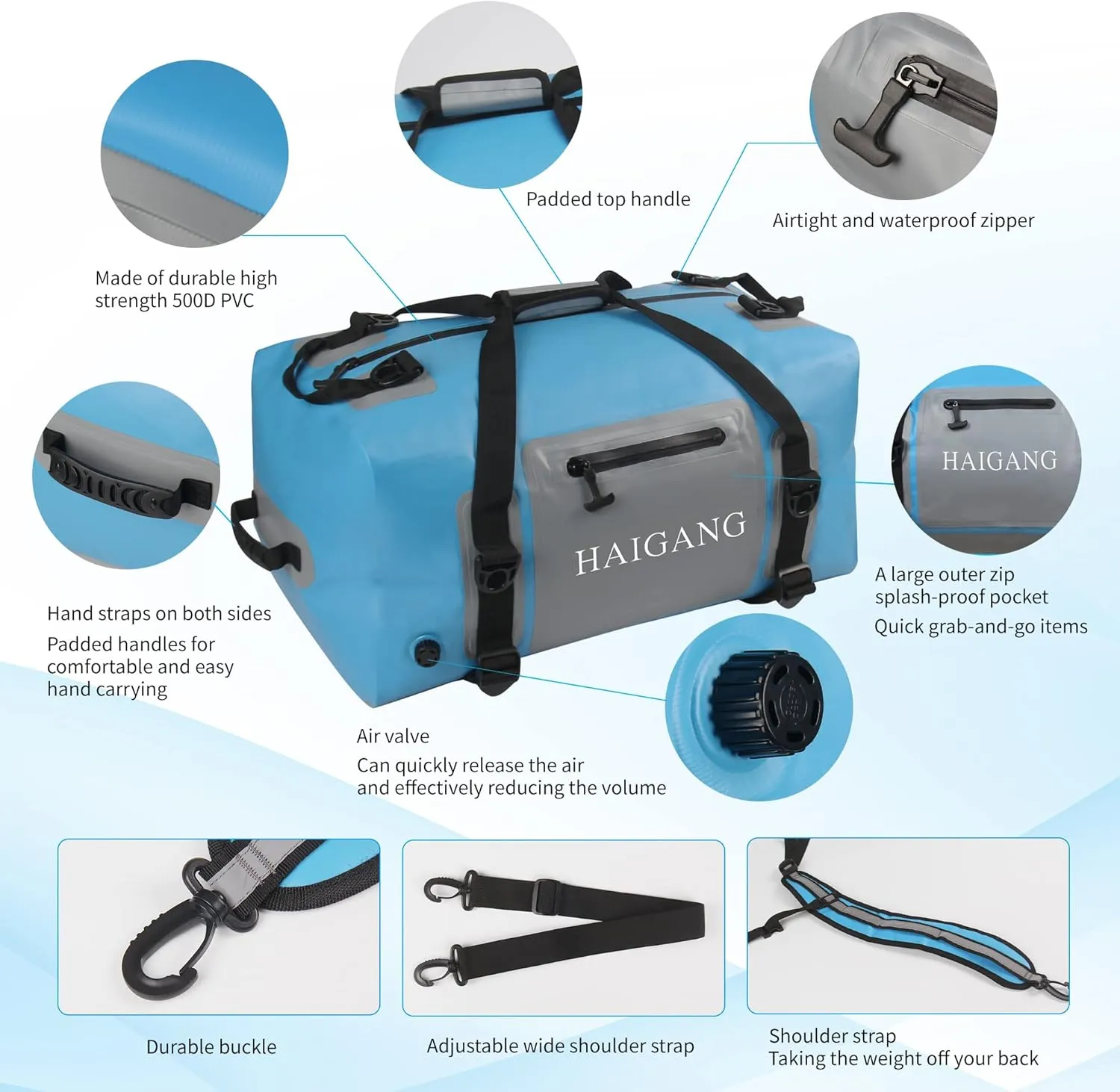 110L Waterproof Duffel Bag Travel Dry Bag, Large Capacity, Adjustable Thickened Straps and Handles, Zip Closure, Air Valve, Fully Waterproof, Perfect for Boating, Rafting, Motorcycle Kayaking