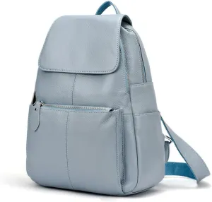 15 Colors Real Soft 100% Genuine Leather Women Backpack Fashion Ladies Travel Bag Preppy Style For Woman (Blue Grey)