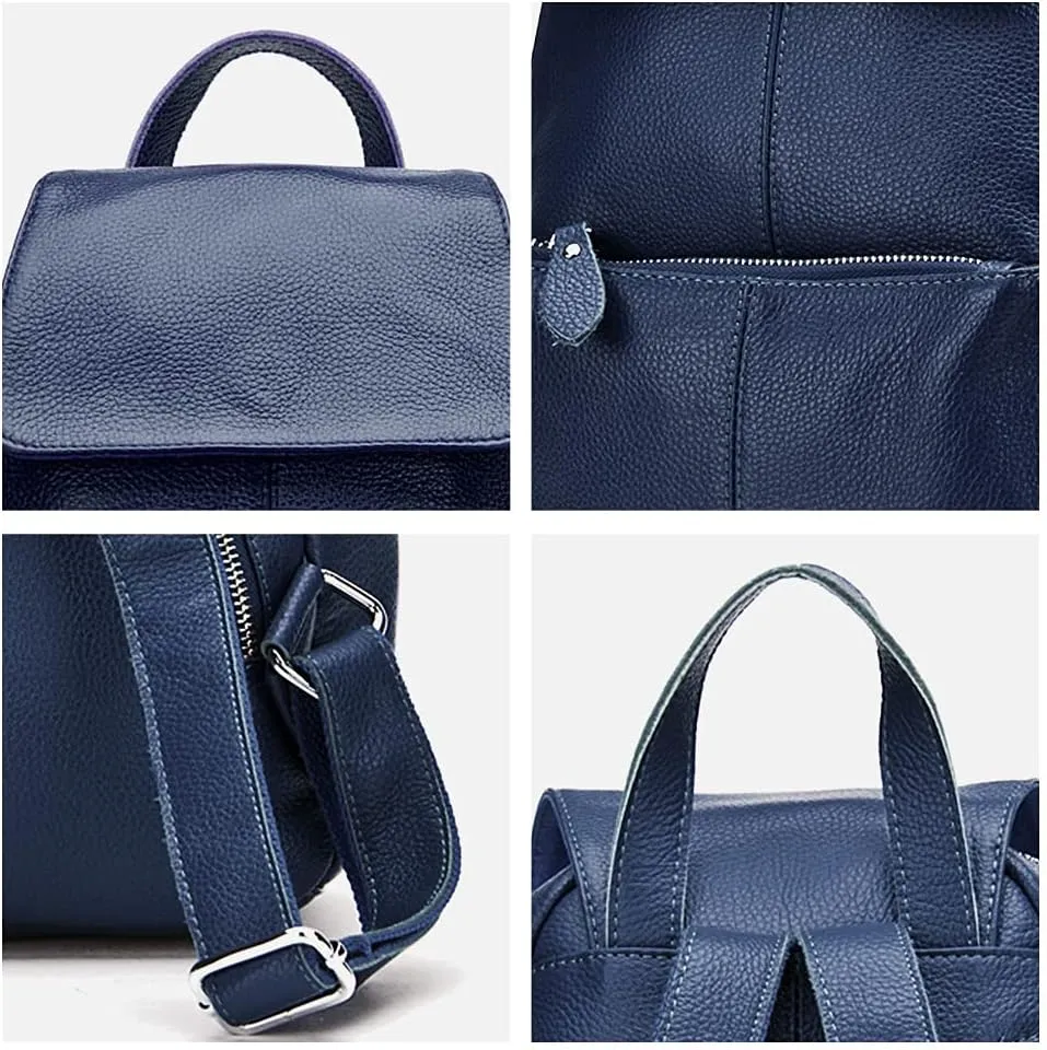 15 Colors Real Soft 100% Genuine Leather Women Backpack Fashion Ladies Travel Bag Preppy Style For Woman (Dark Blue)