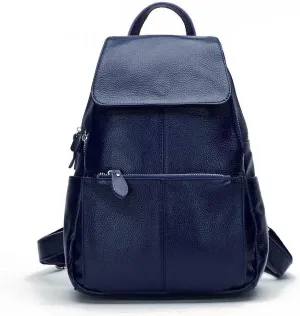 15 Colors Real Soft 100% Genuine Leather Women Backpack Fashion Ladies Travel Bag Preppy Style For Woman (Dark Blue)