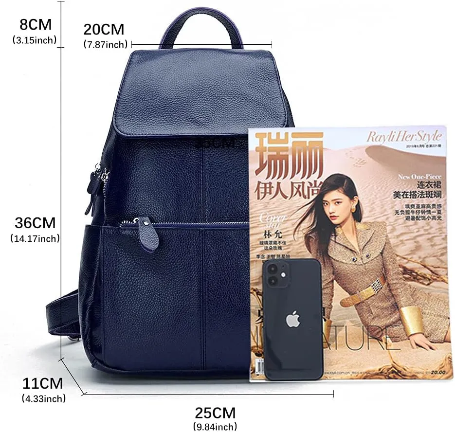 15 Colors Real Soft 100% Genuine Leather Women Backpack Fashion Ladies Travel Bag Preppy Style For Woman (Dark Blue)