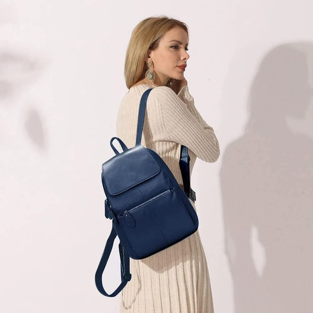 15 Colors Real Soft 100% Genuine Leather Women Backpack Fashion Ladies Travel Bag Preppy Style For Woman (Dark Blue)