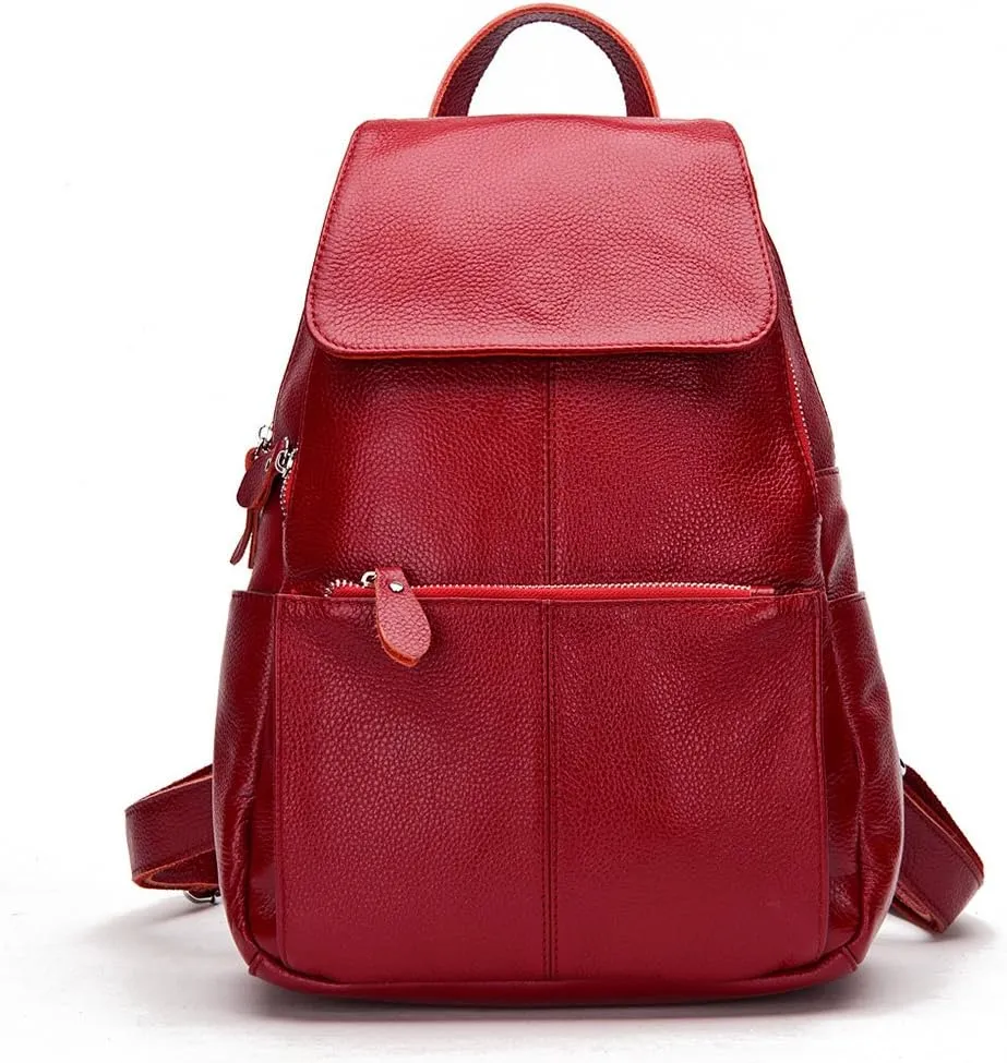 15 Colors Real Soft 100% Genuine Leather Women Backpack Fashion Ladies Travel Bag Preppy Style For Woman (Dark Red)