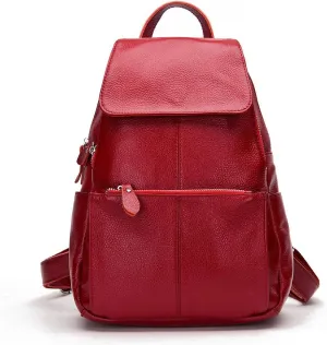 15 Colors Real Soft 100% Genuine Leather Women Backpack Fashion Ladies Travel Bag Preppy Style For Woman (Dark Red)