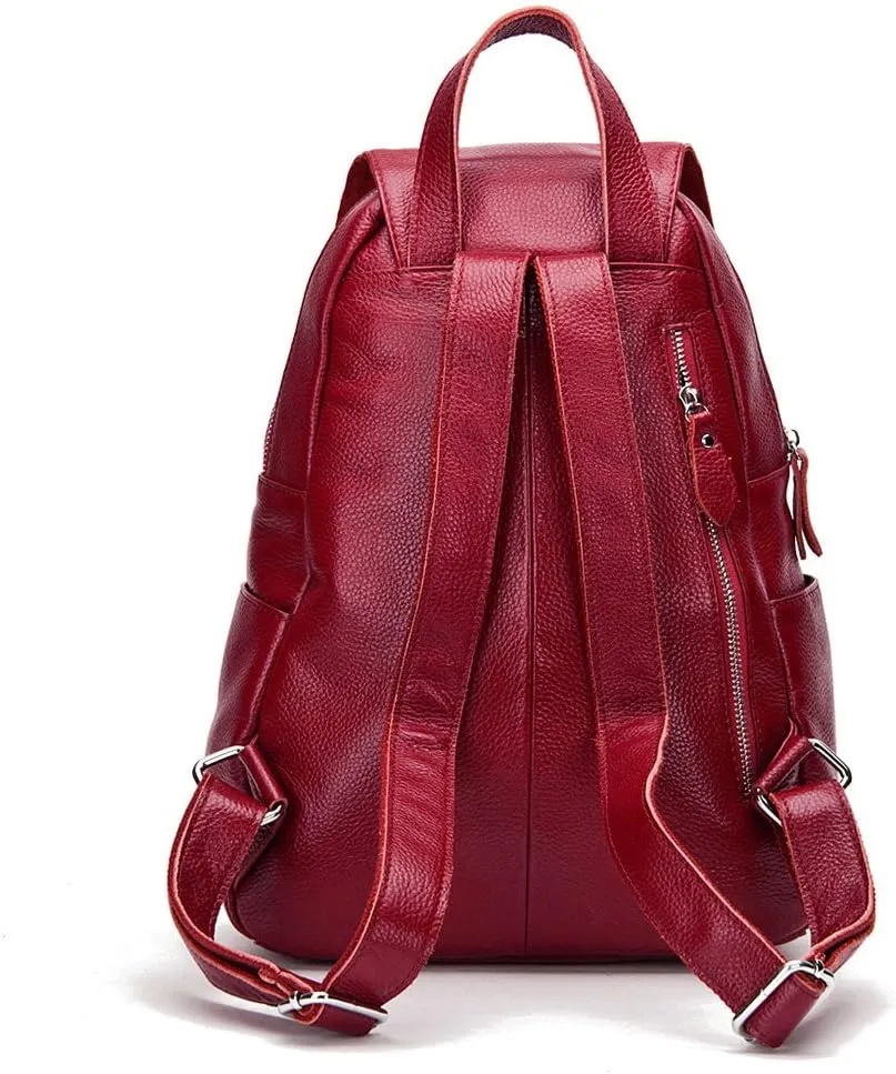 15 Colors Real Soft 100% Genuine Leather Women Backpack Fashion Ladies Travel Bag Preppy Style For Woman (Dark Red)