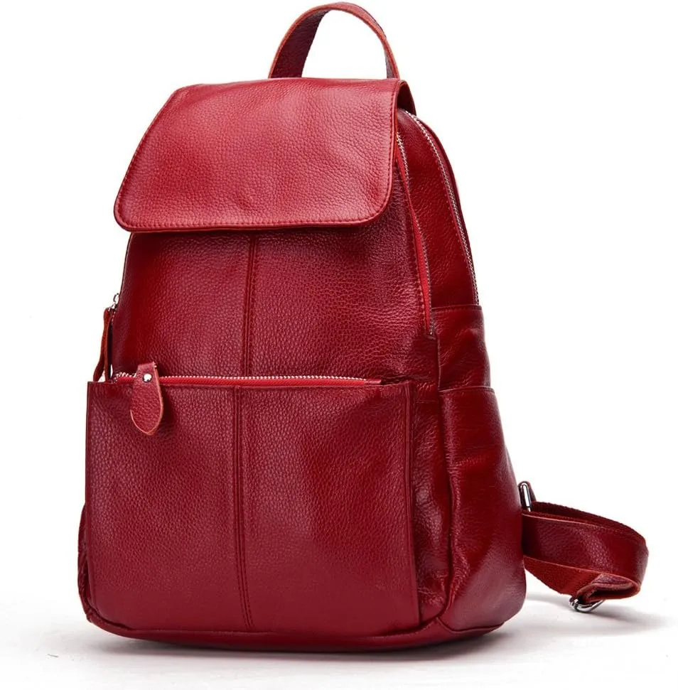 15 Colors Real Soft 100% Genuine Leather Women Backpack Fashion Ladies Travel Bag Preppy Style For Woman (Dark Red)