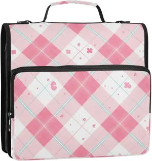 1.5 Inch 3 Rings Document Organizer Bag with Shoulder Strap & Handle for School, Easy to Carry, Pink Gingham Cute