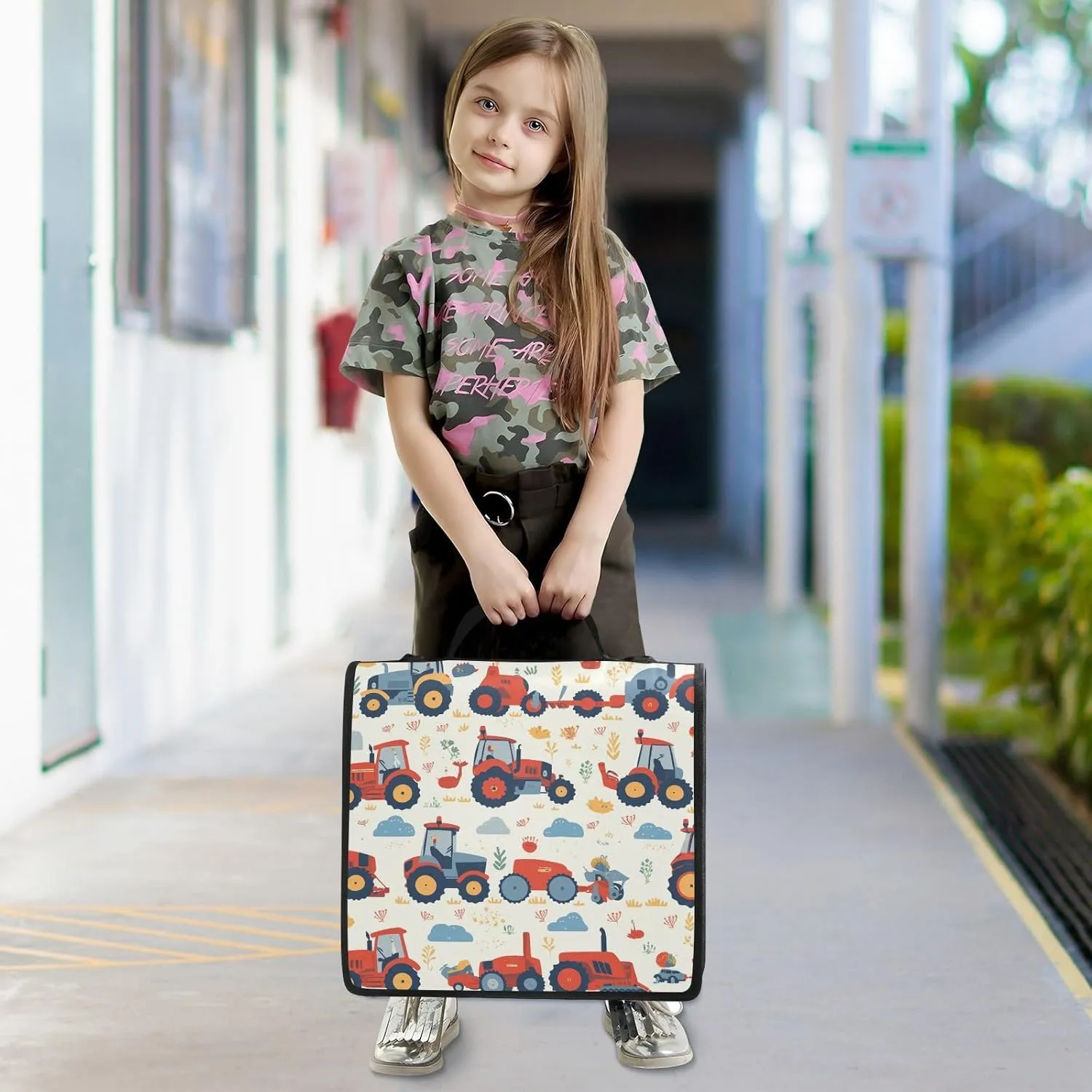 1.5 Inch 3 Rings Sturdy Zipper Binder with Strap for School and Office, Includes Zip Pocket, Red Old Wheeled Tractors