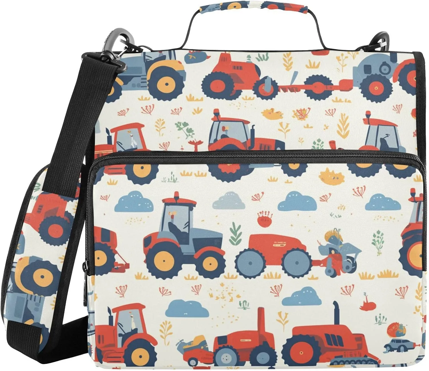 1.5 Inch 3 Rings Sturdy Zipper Binder with Strap for School and Office, Includes Zip Pocket, Red Old Wheeled Tractors