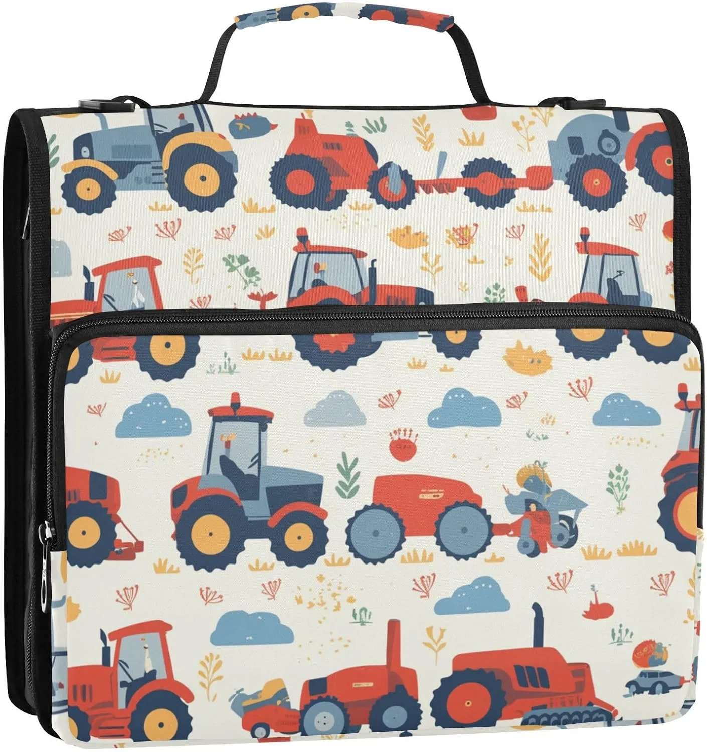 1.5 Inch 3 Rings Sturdy Zipper Binder with Strap for School and Office, Includes Zip Pocket, Red Old Wheeled Tractors