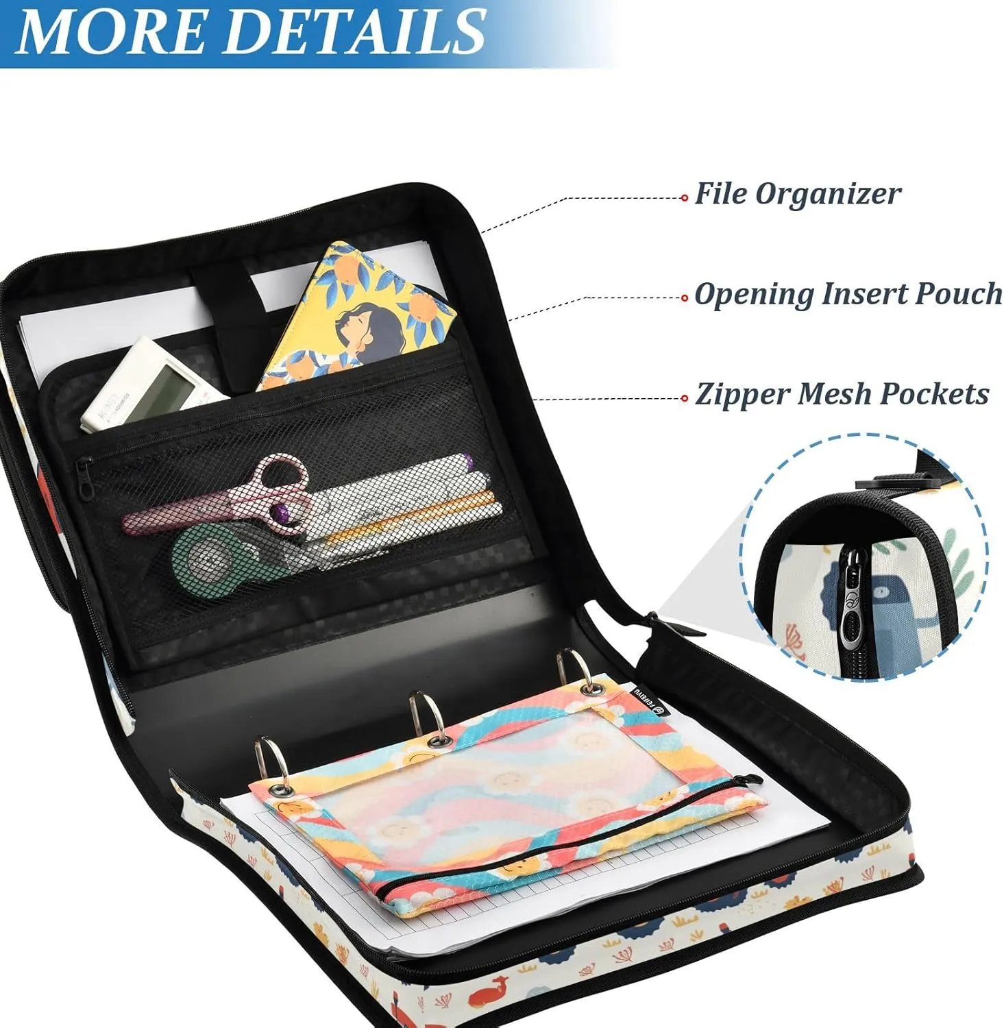 1.5 Inch 3 Rings Sturdy Zipper Binder with Strap for School and Office, Includes Zip Pocket, Red Old Wheeled Tractors
