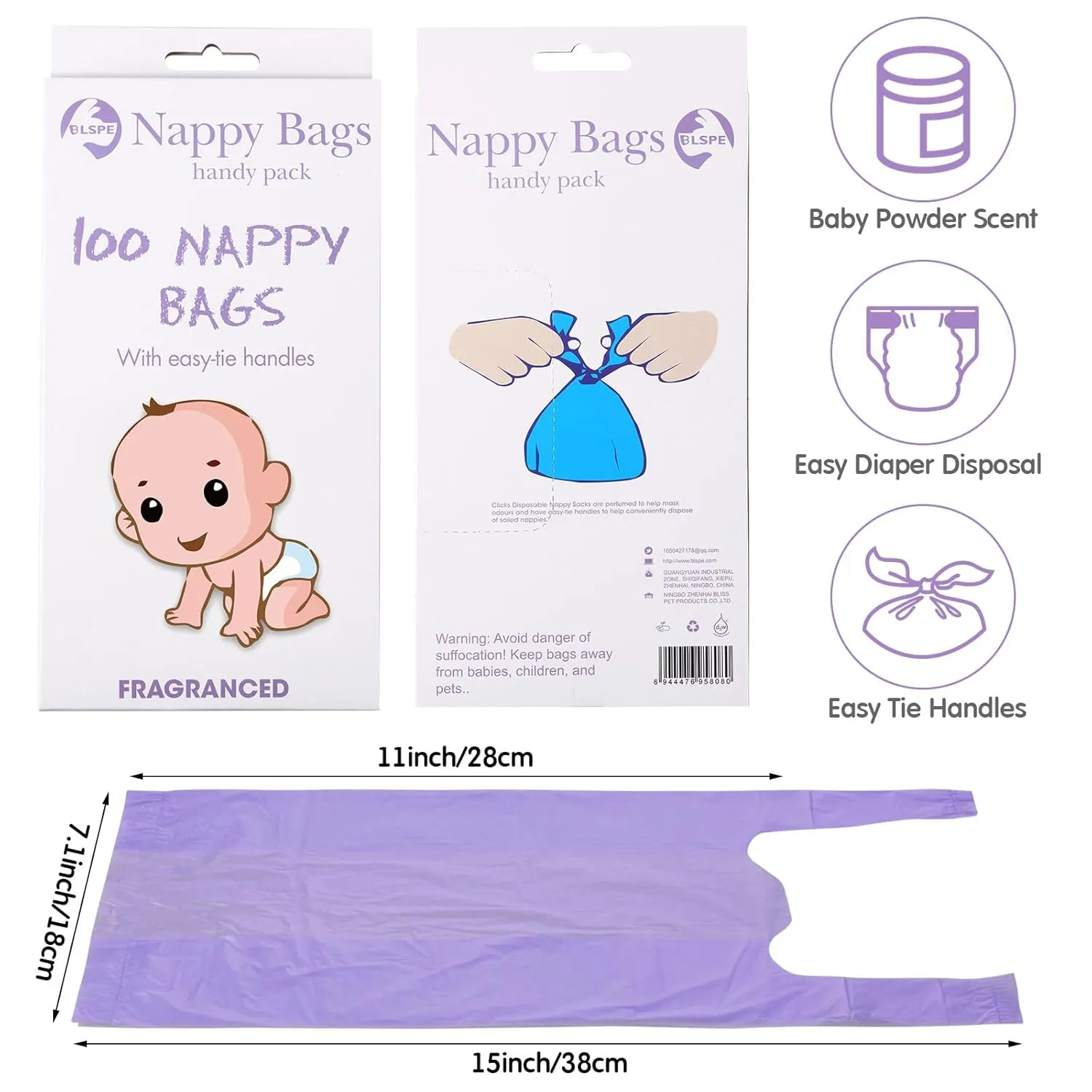 1600 Count Baby Disposable Diaper Bags Scented Diaper Sacks with Tie Handle Disposal Trash Sacks Baby Poop Waste Bag Refill(Purple)