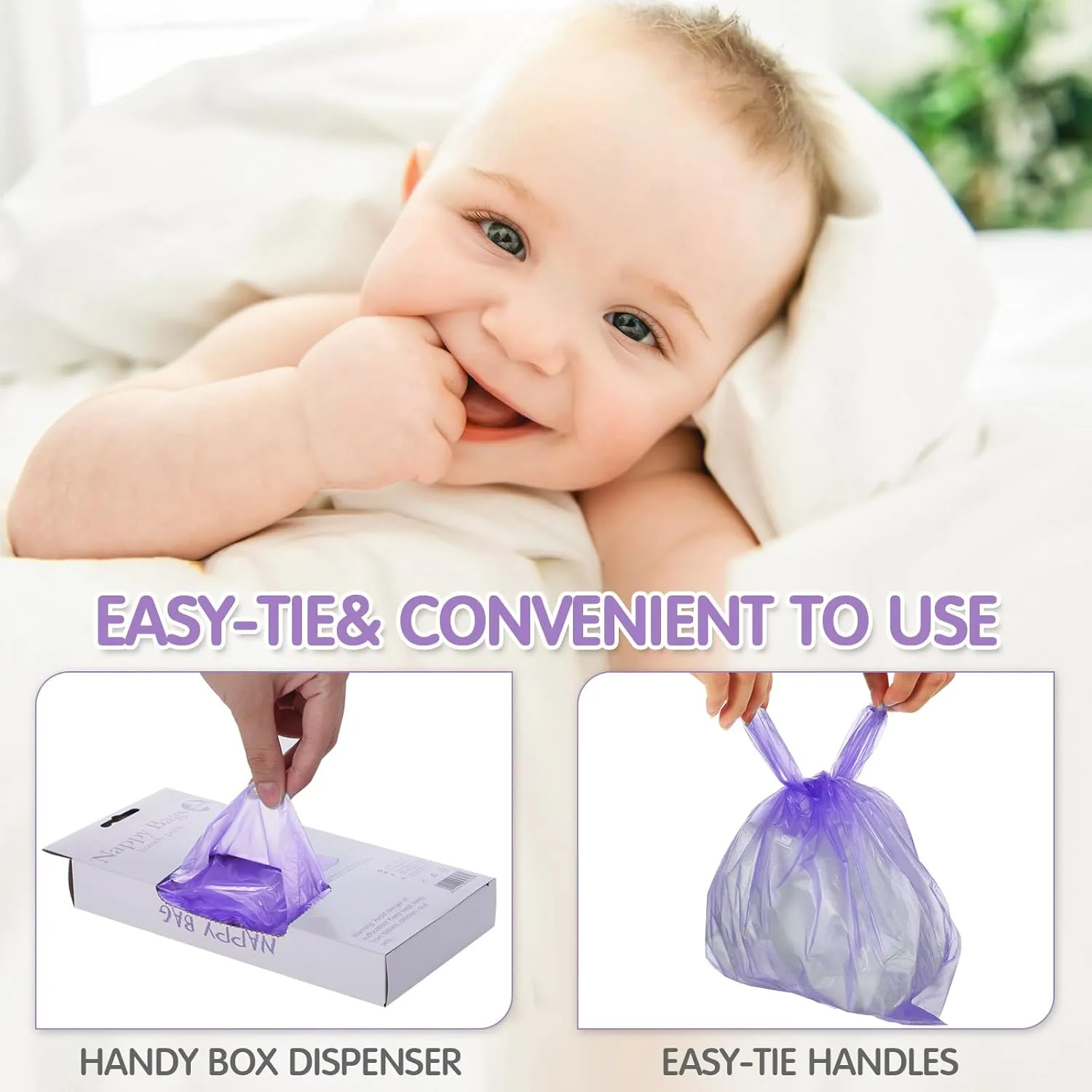 1600 Count Baby Disposable Diaper Bags Scented Diaper Sacks with Tie Handle Disposal Trash Sacks Baby Poop Waste Bag Refill(Purple)