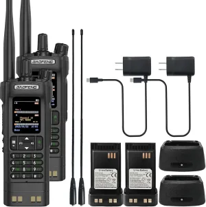 2 Pack BAOFENG DM-32 DMR Radio 10W High Power Walkie Talkie GPS/APRS Two Way Raido USB-C Charging Multi-Band FM/AM Radio DM32 with 771B High Gain Antenna (Black)