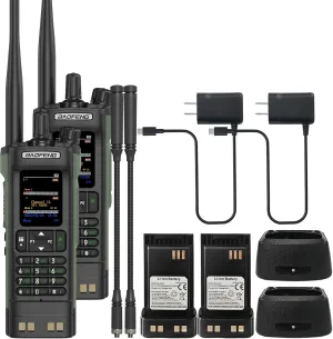 2 Pack BAOFENG DM32 DMR Radio 10W High Power Radio GPS/APRS Two Way Raido USB-C Charging Multi-Band FM/AM Wakkie Talkie DM-32 with Gooseneck Antenna (Green)