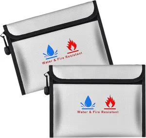 2 Pack Fireproof Document Bag – 9" x 7" Large Fireproof and Waterproof Bag for Documents, Cash, Files, Fireproof Safe Bag with Zipper & Handle – Home & Office Use