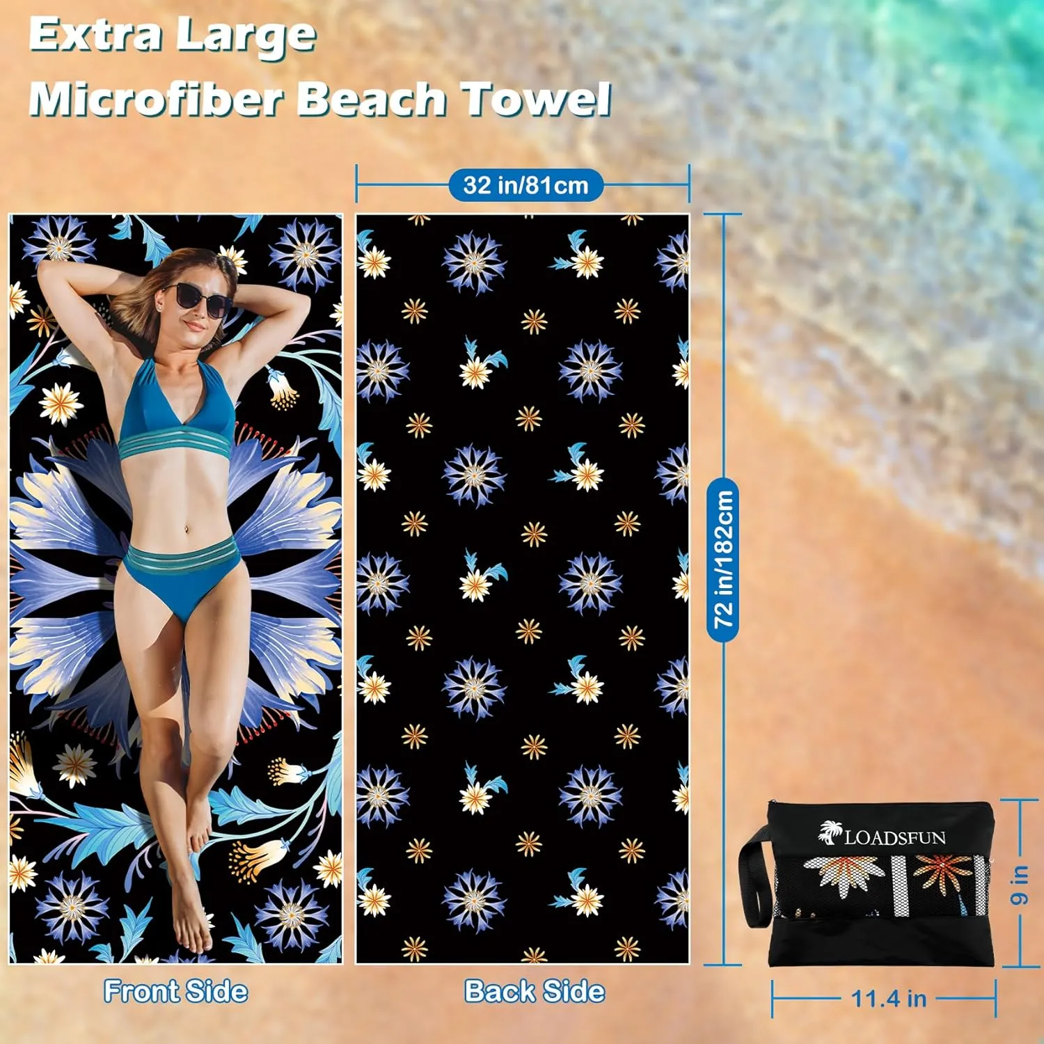 2 Pack Microfiber Lightweight Oversized Beach Towel, Extra Large 71"x32" Quick Dry Absorbent Sand Free Towels for Travel Swimming Pool Camping Sports for Adults Beach Vacation Essentials