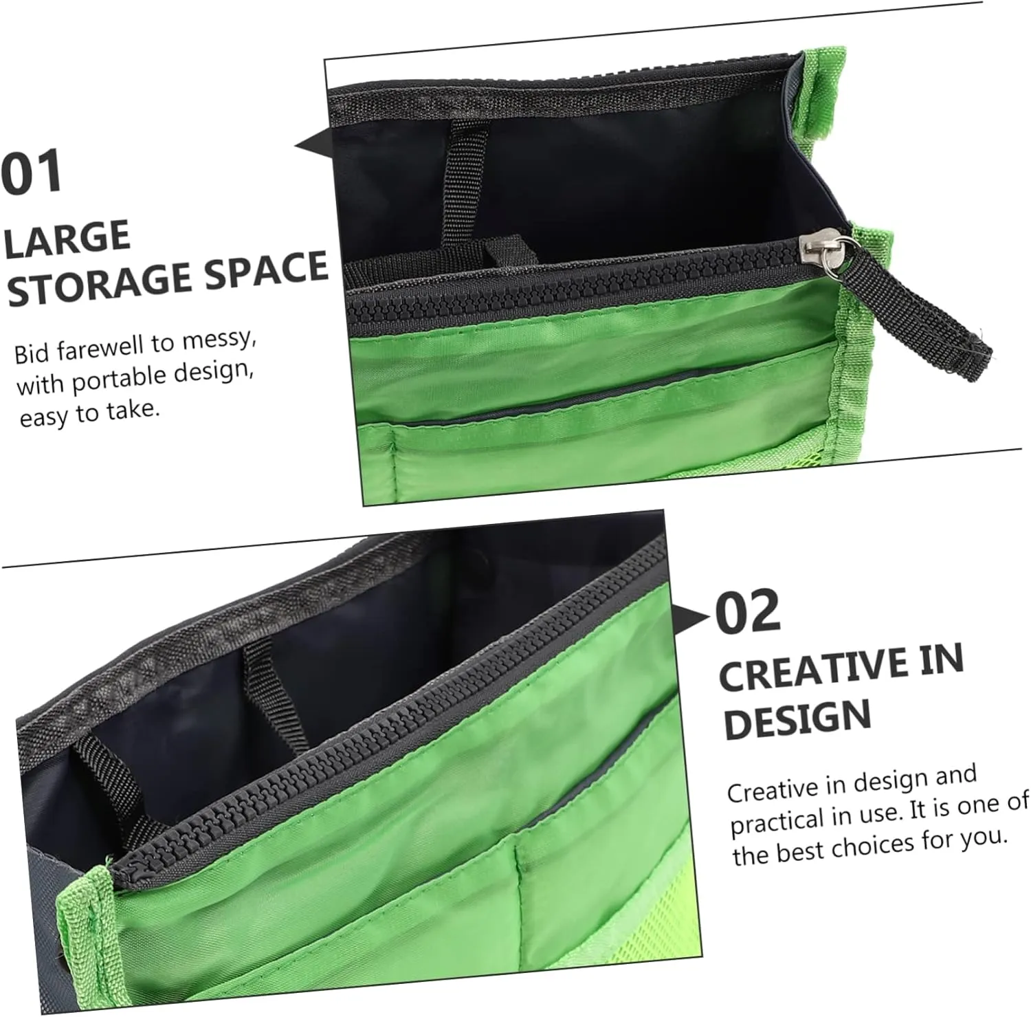 2 pcs Toiletry Bag Travel Liner Useful Handbag Double-Deck Practical Multipurpose Sundries Nylon, Greenx3pcs, 28X10X17CMx3pcs