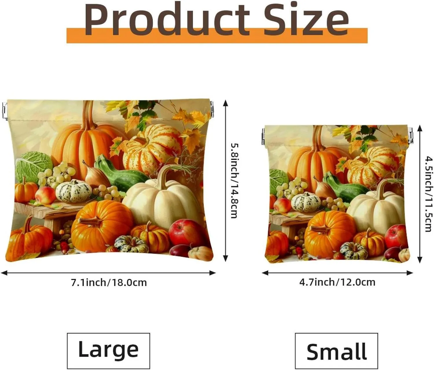 2 Piece Faux Leather Makeup Bag Set, Small Makeup Pouch, Portable Travel Makeup Bag for Women, Multi-functional Shrapnel Storage Bag, Fall Thanksgiving Pumpkin Sunflower
