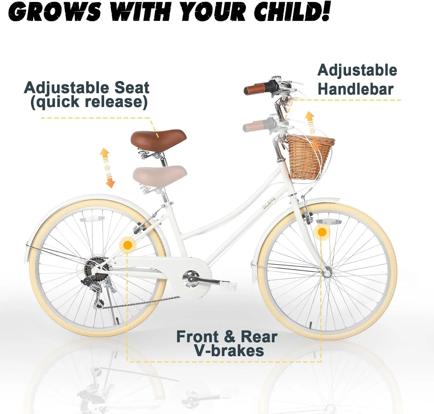 20 24 26 Inch Beach Cruiser Bike, 6-Speed Hybrid City Bicycle for Girls Youth and Over 6 Years Old, Missy Bike with Wicker Basket & Lightweight, Multiple Colors