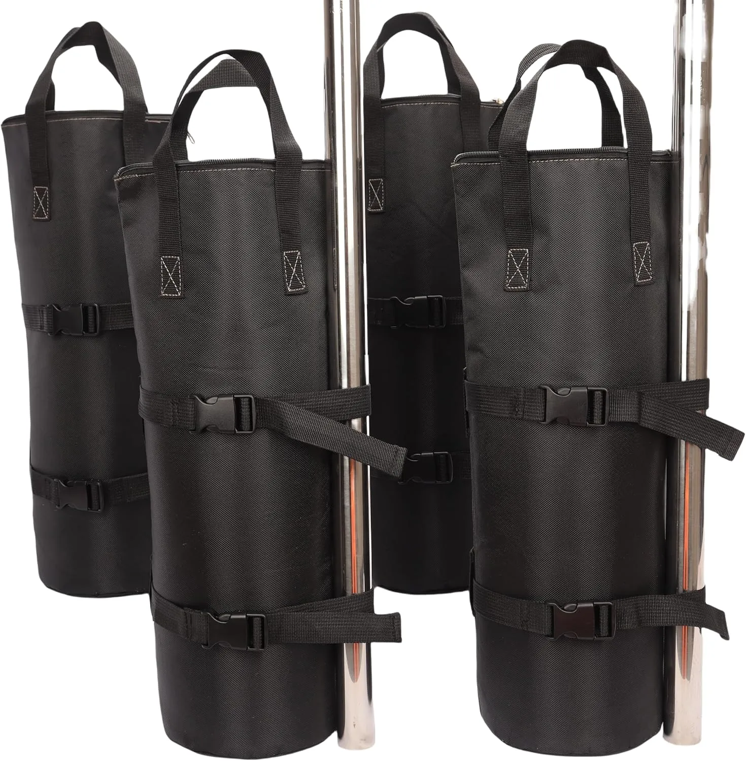 200 LBS Extra Large Sand Bags for Canopy Legs (Without Sand), Buckle Straps and Zipper Top Sandbags for Weight Set of 4 (Black)