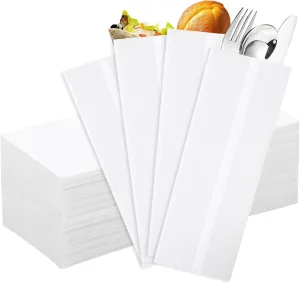 2000 Pcs 3.1 x 9.8 Inch White Kraft Silverware Bags for Restaurant Paper Cutlery Sleeves Utensil Disposable Paper Wrappers Holder Bags for Bakery, Churros, Cookies, Kitchen Food Packaging