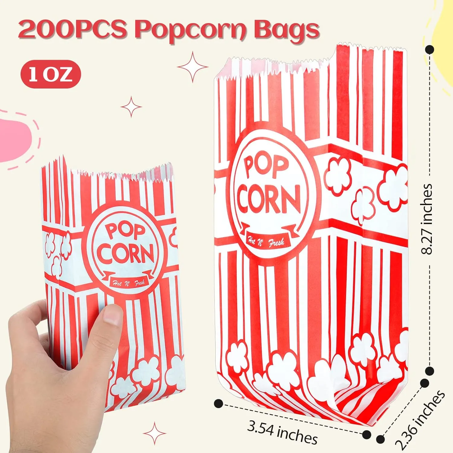202 Pcs Popcorn Bags with Popcorn Scoop and Salt Shaker,1 oz Small Pop Corn Bags Popcorn Bags Individual Servings for Popcorn Machine Supplies Party Movie Night Theater