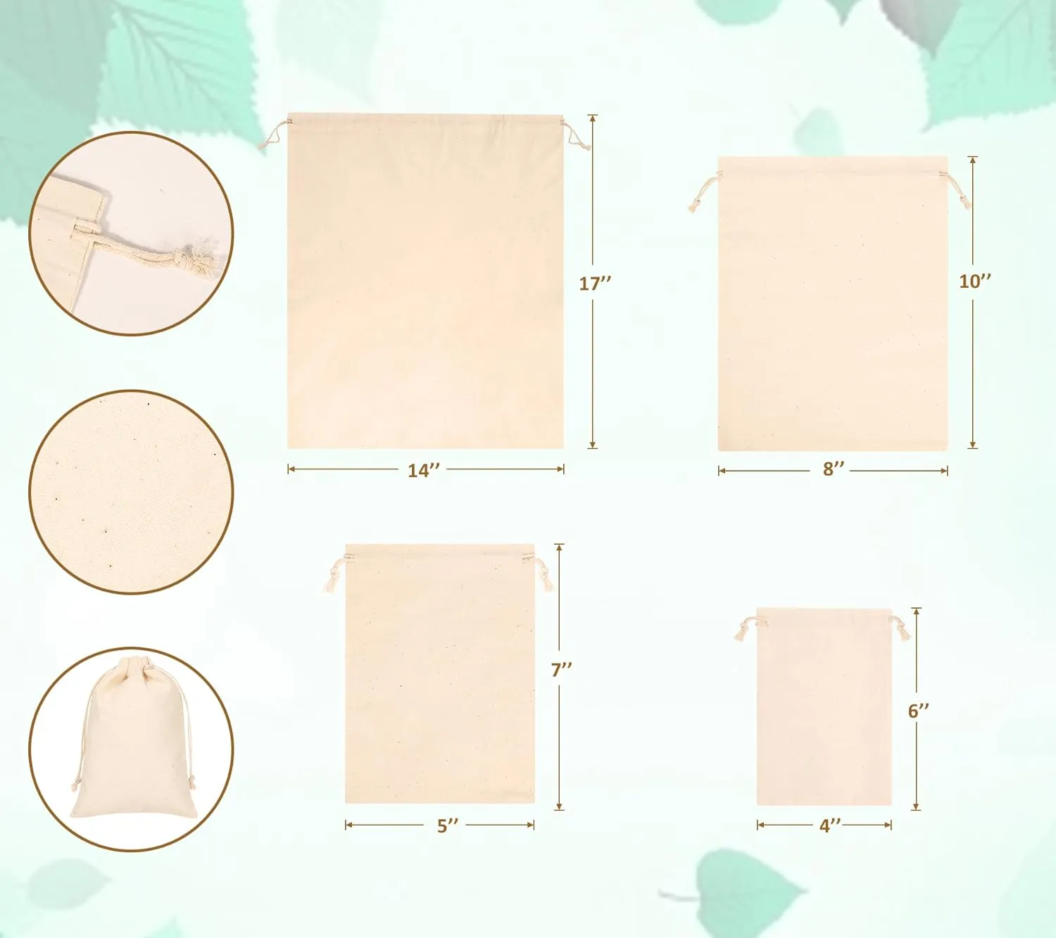 20PCS Cotton Produce Bags, 8X10inch Reusable Muslin Storage Bags with Drawstrings, Natural Cotton Bags, Washable, Biodegradable Linen Bag, Cloth Bags