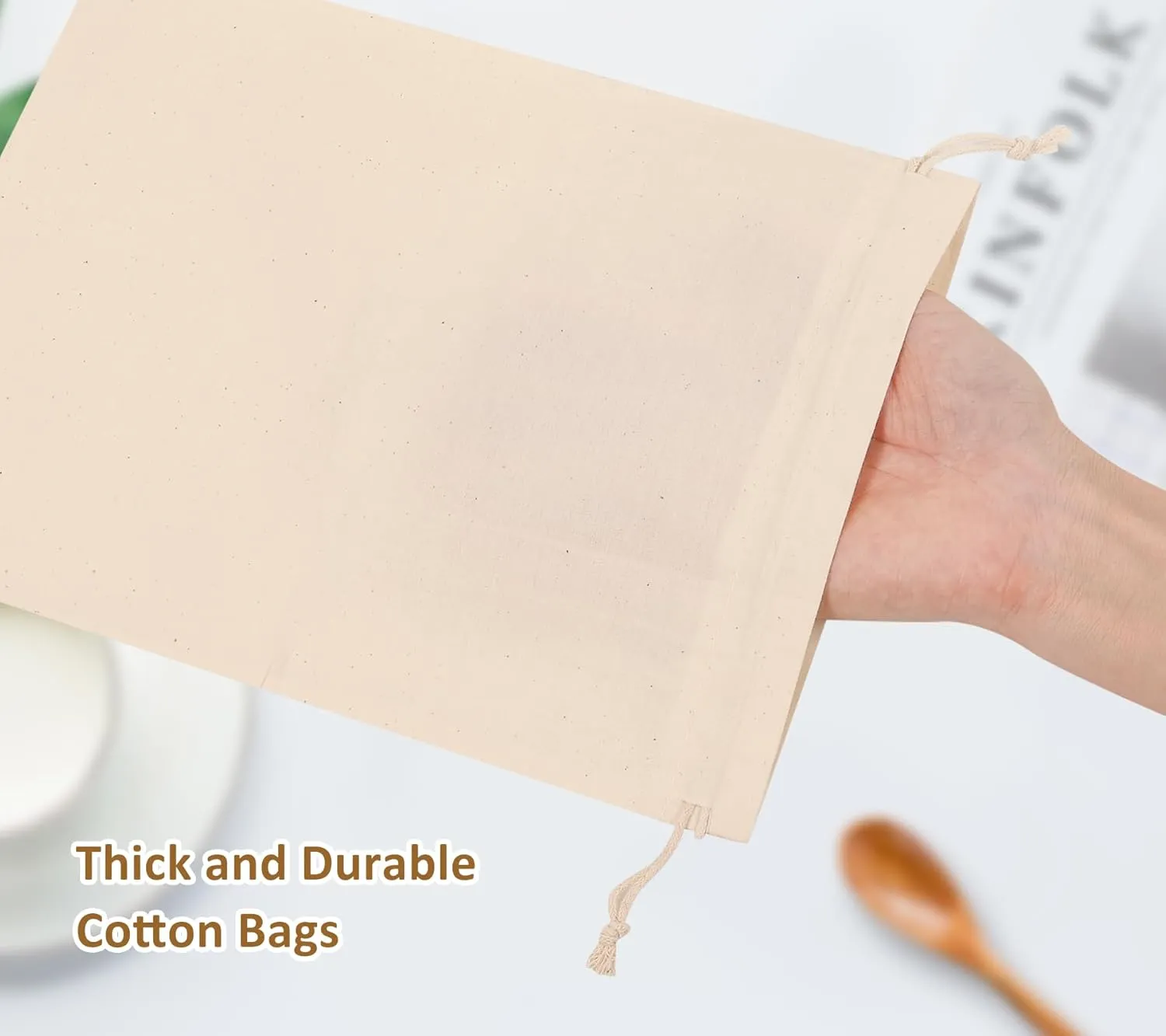 20PCS Cotton Produce Bags, 8X10inch Reusable Muslin Storage Bags with Drawstrings, Natural Cotton Bags, Washable, Biodegradable Linen Bag, Cloth Bags