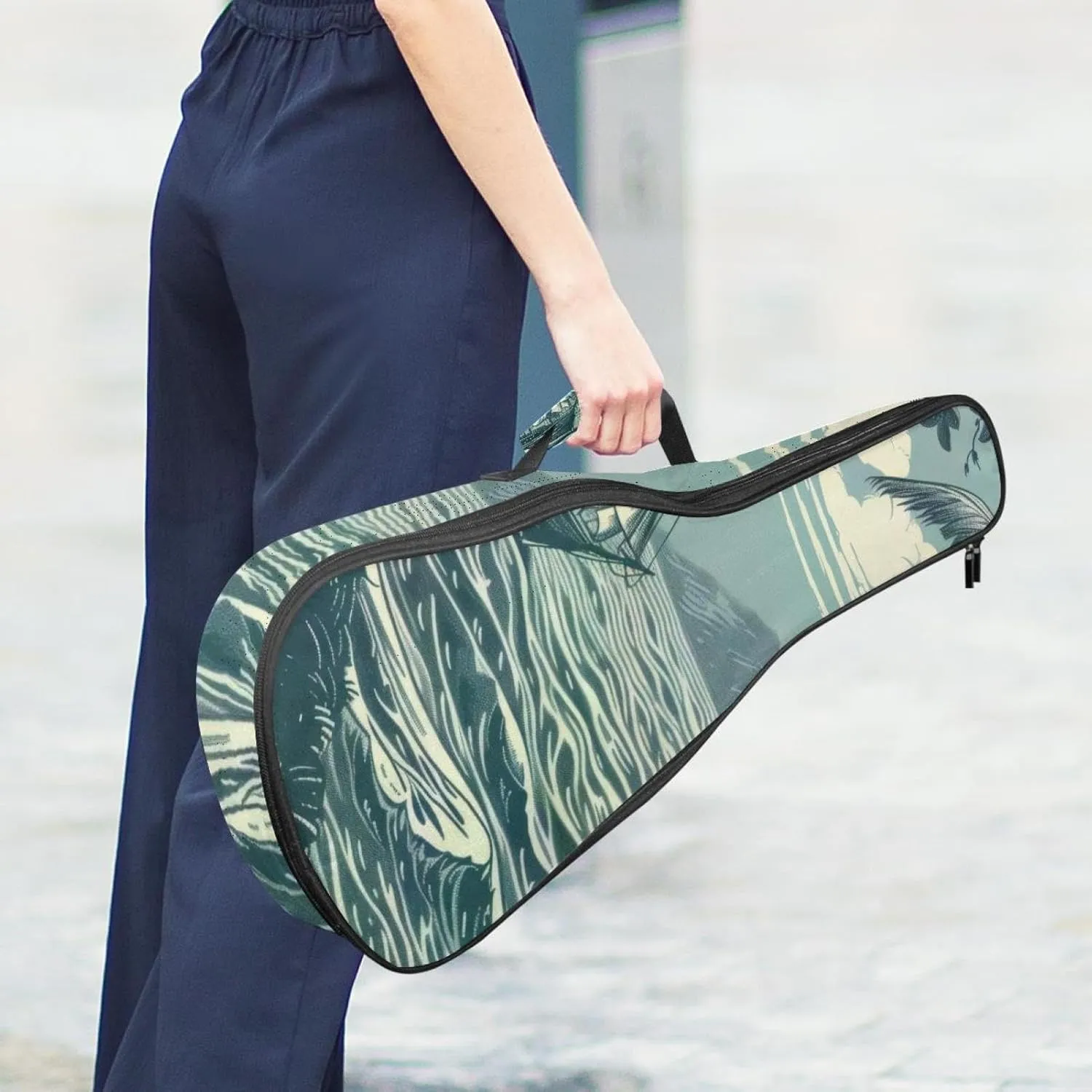 23 Inch Concert Ukulele Case Sea Nautical Marine Navy Vacation Landscape Ukulele Padded Bag with Storage and Shoulder Straps