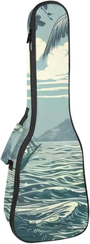 23 Inch Concert Ukulele Case Sea Nautical Marine Navy Vacation Landscape Ukulele Padded Bag with Storage and Shoulder Straps