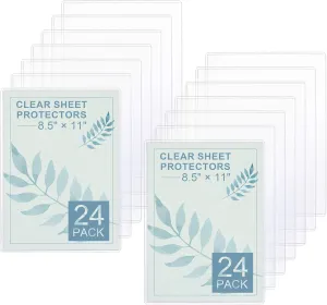 24 Pack 8 1/2" x 11" Rigid Sheet Protectors, Clear Hard Plastic Sheet Protectors Print Page Protectors Heavy Duty Plastic Sleeves Ideal for Magazine Posters Photo Page Document School Office Business