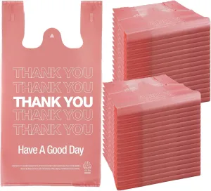 240 Pcs Thank You Plastic Bags Bulk Thank You Shopping Grocery T-shirt Bags with Handles for Small Business, Retails, Take Out, Supermarket, Restaurant, 11 x 6 x 21 Inch, 0.6 Mil(Pink)