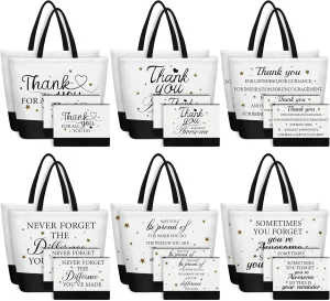 24PCS Thank You Canvas Tote Bags Employee Inspirational Makeup Bags for Women Nurse Employee Appreciation Gift Employee Appreciation Pouch Bag with Zipper for Women Staff Teacher Coworkers Office
