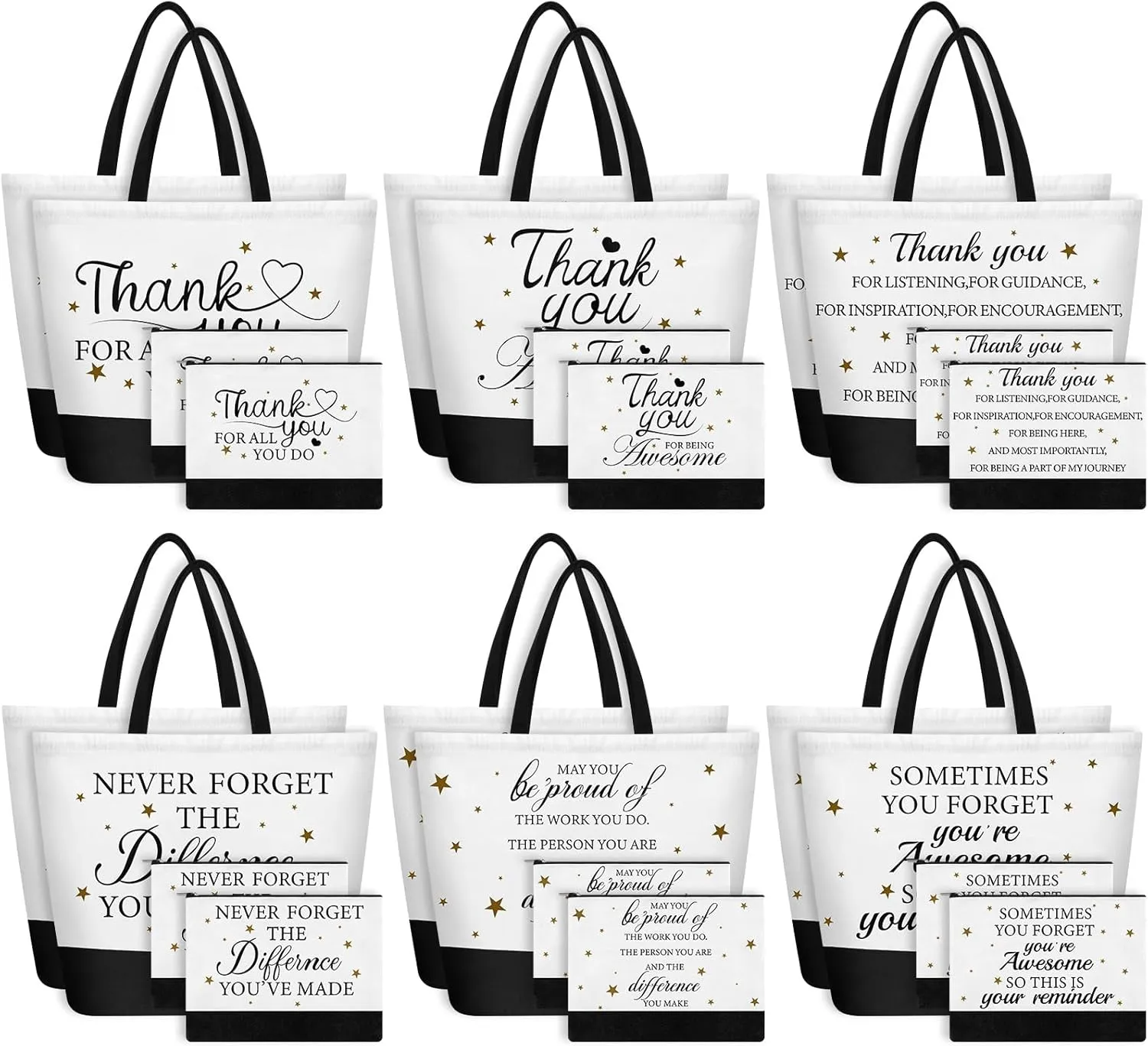 24PCS Thank You Canvas Tote Bags Employee Inspirational Makeup Bags for Women Nurse Employee Appreciation Gift Employee Appreciation Pouch Bag with Zipper for Women Staff Teacher Coworkers Office