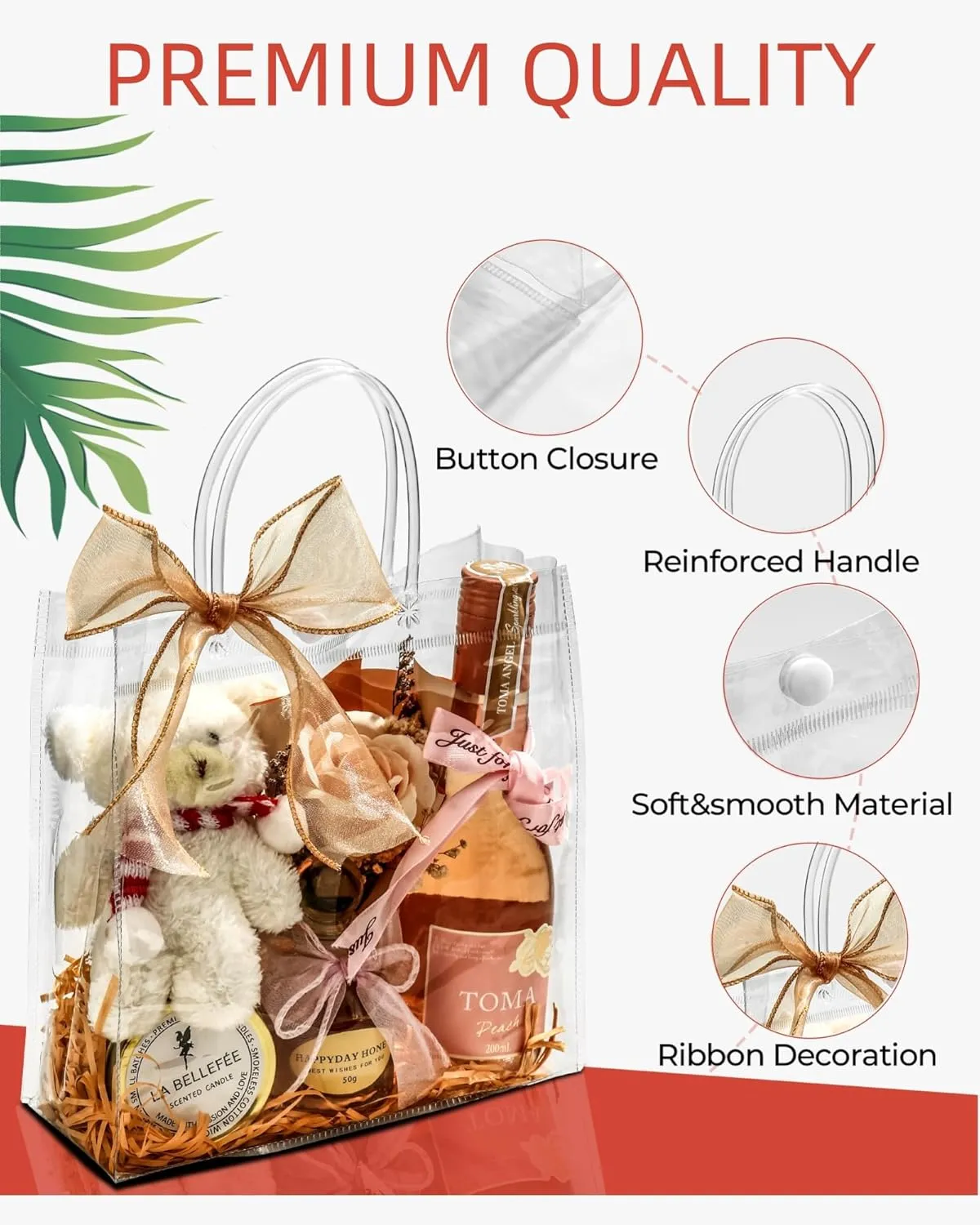 25 PCS Clear Gift Bags with Handles, Transparent Party Favor Bags, Reusable with Ribon, Ideal for Halloween, Christmas, Weddings, Birthdays, and Celebrations