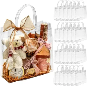 25 PCS Clear Gift Bags with Handles, Transparent Party Favor Bags, Reusable with Ribon, Ideal for Halloween, Christmas, Weddings, Birthdays, and Celebrations
