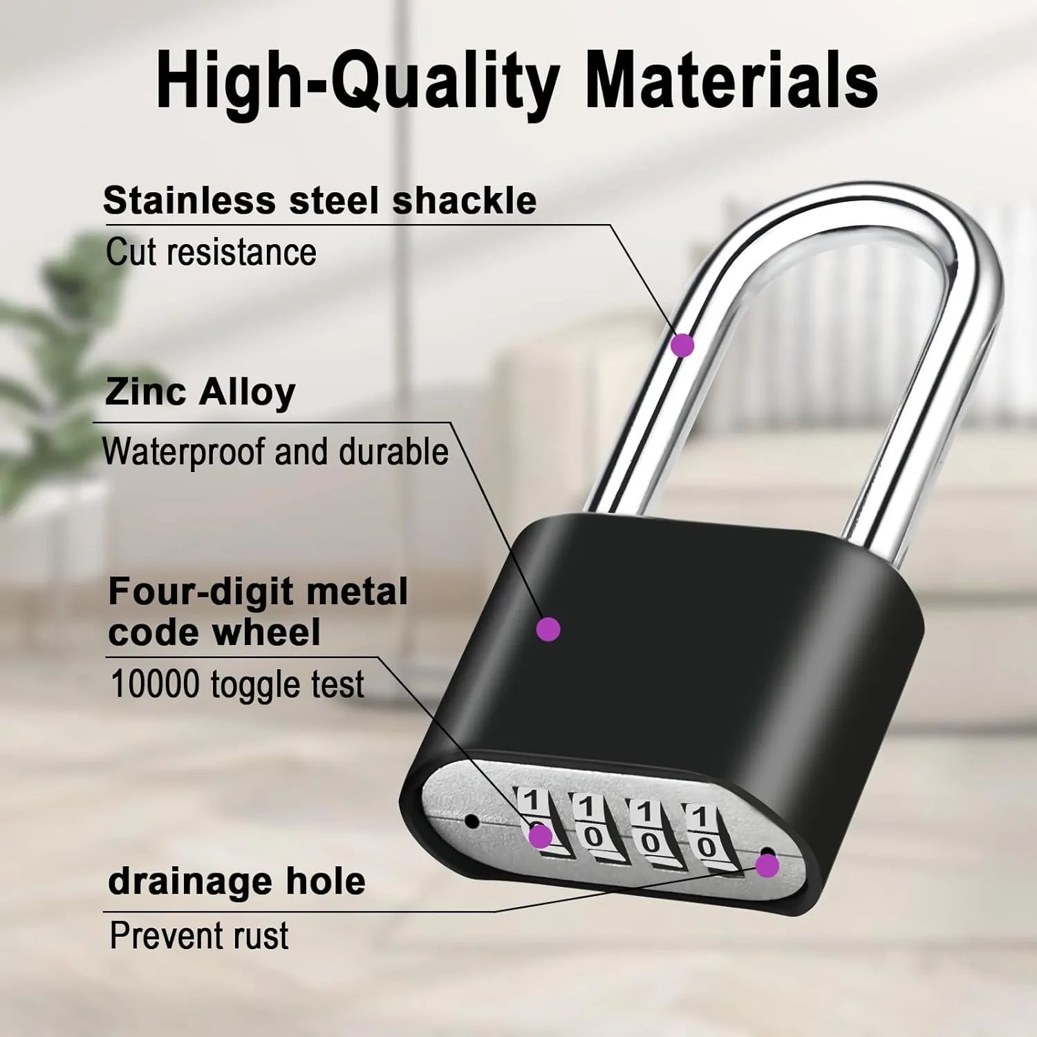 2pcs Combination Lock, 4-Digit Heavy Duty Combo Lock, Combination Padlock Outdoor Waterproof Gate Locks for Outdoor Fence, Locker, Sheds, Gym, Gate Hasps (2pcs, Long Shackle)