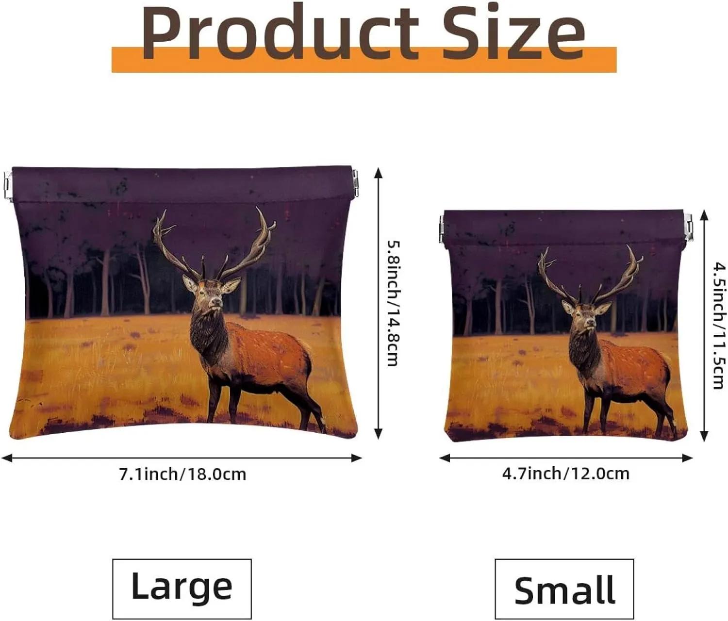 2Pcs Faux Leather Makeup Bag for Purse, Small Makeup Bag for Purse, Portable Travel Makeup Bag for Women, Multi-functional Shrapnel Storage Bag, Elk Animal