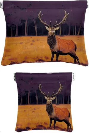2Pcs Faux Leather Makeup Bag for Purse, Small Makeup Bag for Purse, Portable Travel Makeup Bag for Women, Multi-functional Shrapnel Storage Bag, Elk Animal