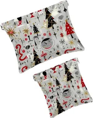 2Pcs Faux Leather Pocket Cosmetic Bag, Small Makeup Pouch for Purse, Portable Travel Makeup Bag for Women, Multi-functional Shrapnel Storage Bag, Christmas Cartoon Elk Snowman