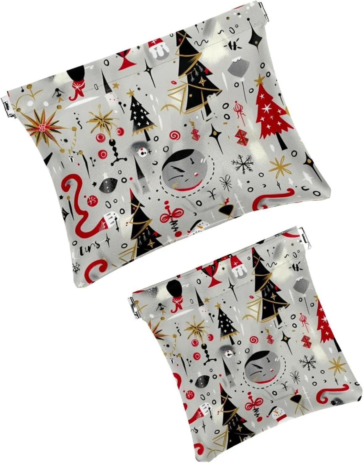 2Pcs Faux Leather Pocket Cosmetic Bag, Small Makeup Pouch for Purse, Portable Travel Makeup Bag for Women, Multi-functional Shrapnel Storage Bag, Christmas Cartoon Elk Snowman