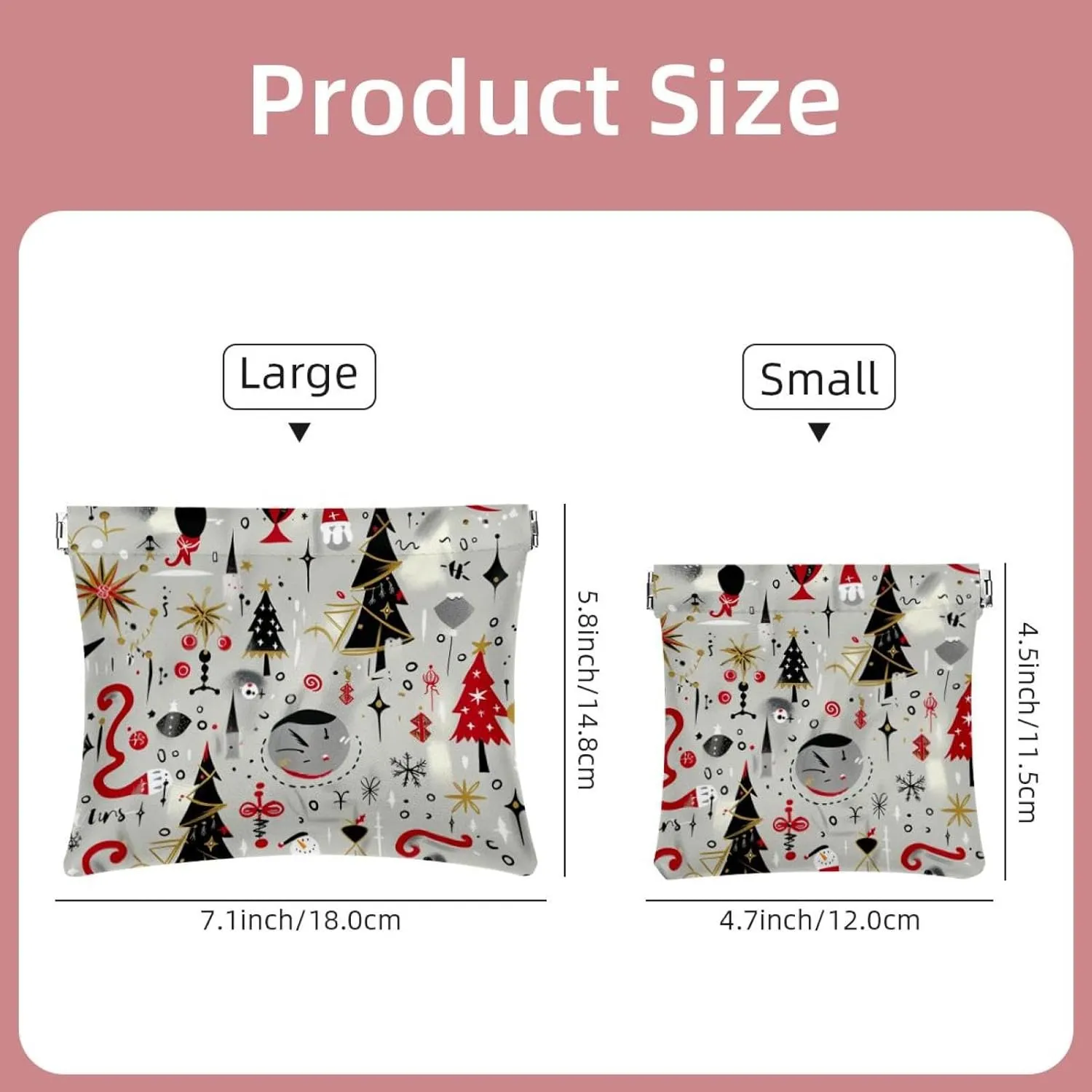 2Pcs Faux Leather Pocket Cosmetic Bag, Small Makeup Pouch for Purse, Portable Travel Makeup Bag for Women, Multi-functional Shrapnel Storage Bag, Christmas Cartoon Elk Snowman