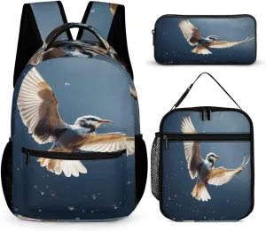 3 In 1 Backpack Set Bird Migration Print Casual Backpack Sets Small Cosmetic Bag Travel Daypack Lunch Bag Coin Purse Set
