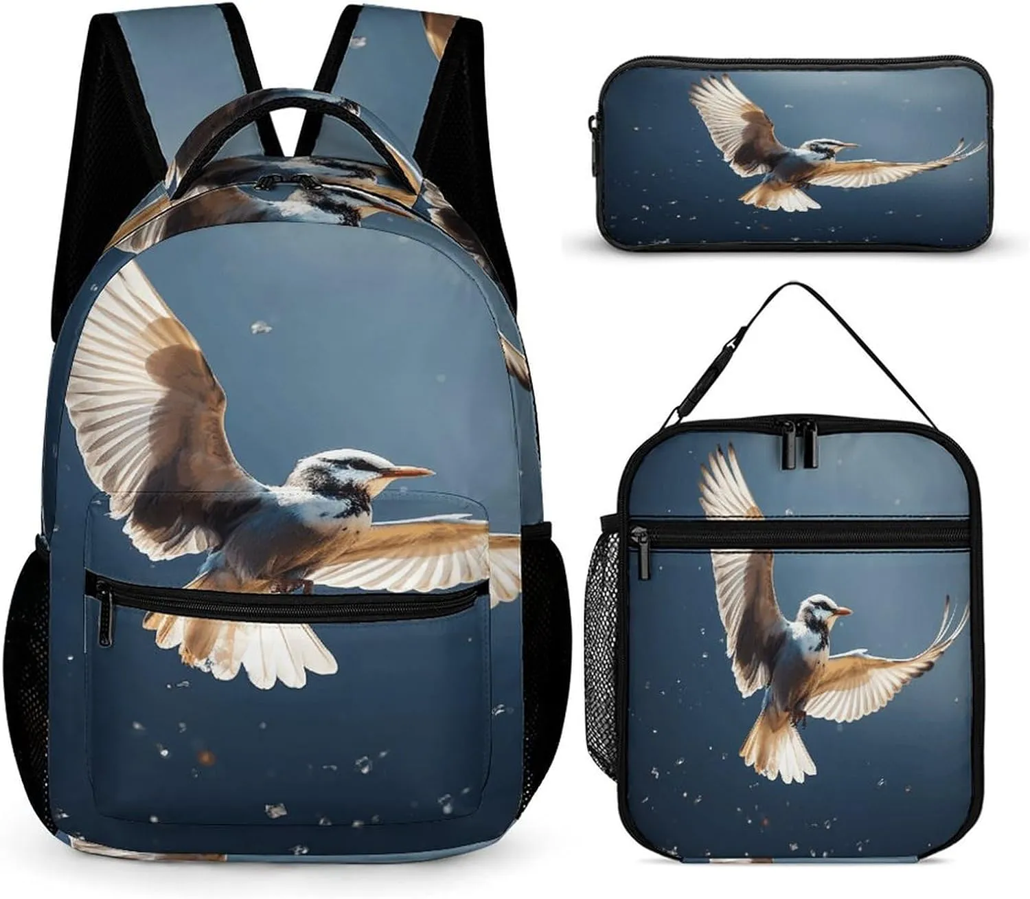 3 In 1 Backpack Set Bird Migration Print Casual Backpack Sets Small Cosmetic Bag Travel Daypack Lunch Bag Coin Purse Set
