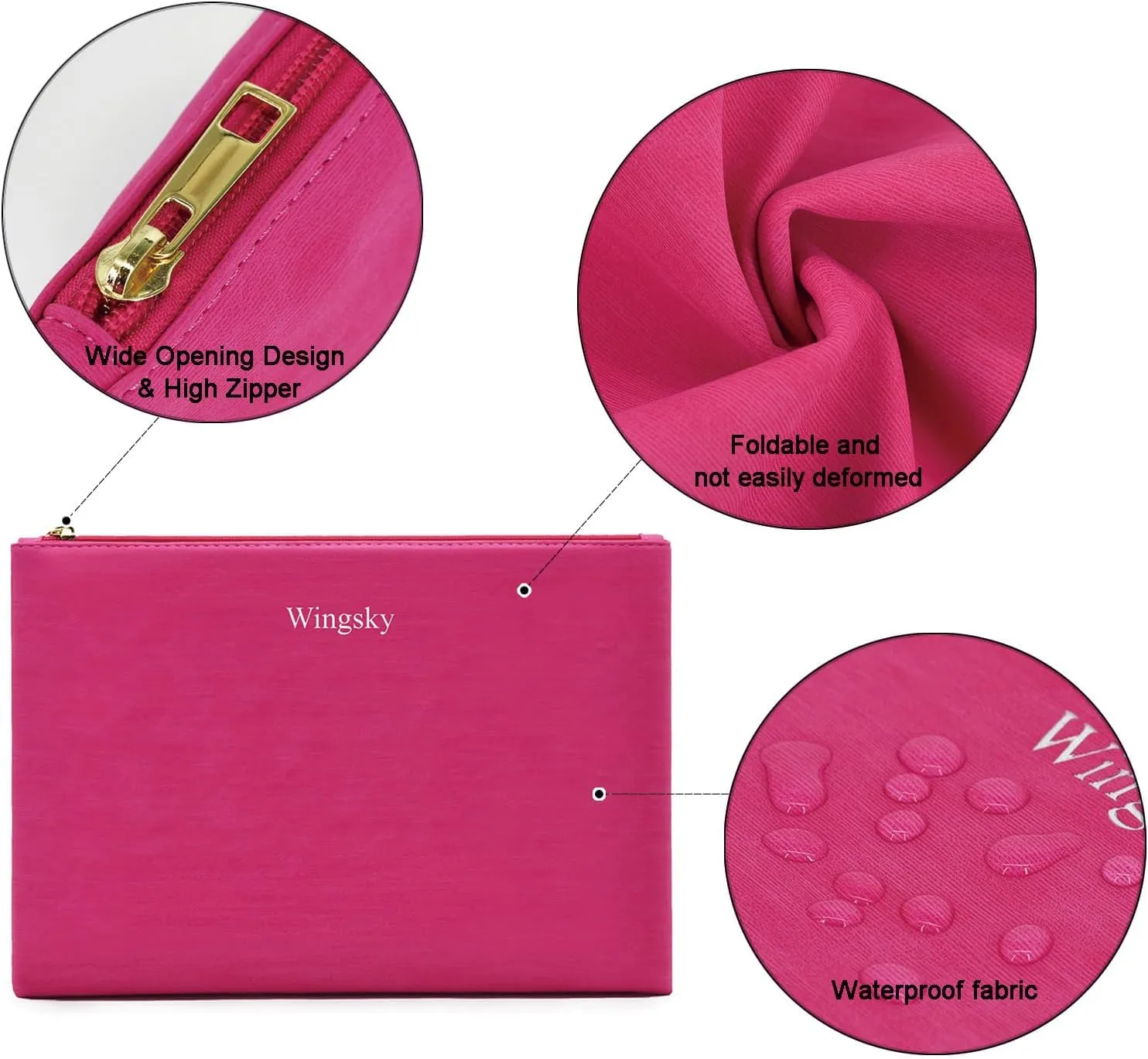 3 Pack Makeup Bag Set, Cosmetic Pouches for Purse, Portable and Stylish Travel Toiletry Bags for Women, Travel Cosmetic Bags for Women (C Rose Red, 12.6x9 inch)